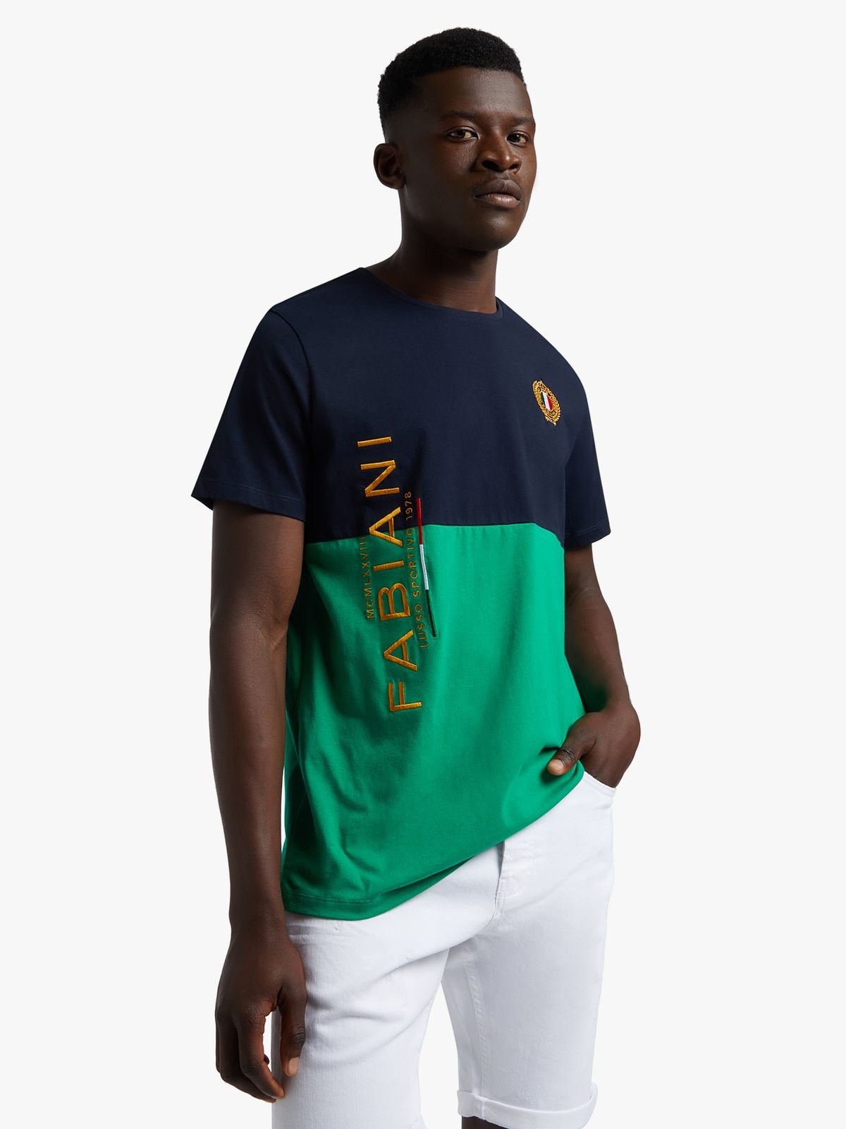 Fabiani Men s Navy Green Colourblock T Shirt Bash