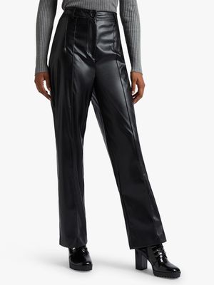 Straight Leg Pleather Pintuck Pants