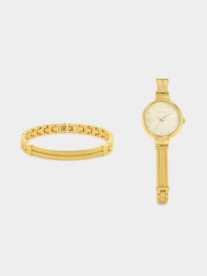 Tempo Gold Plated Bangle Watch & Bangle Set