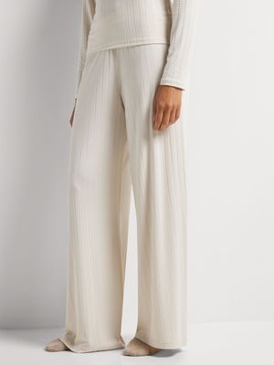 Rib Knit Wide Leg Branded Elastic Pants