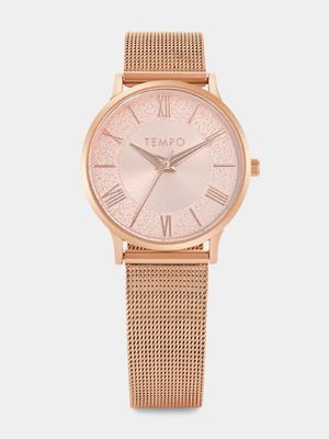 Tempo Rose Plated Pink Dial Mesh Watch