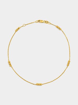 Yellow Gold & Sterling Three Ball Station Anklet