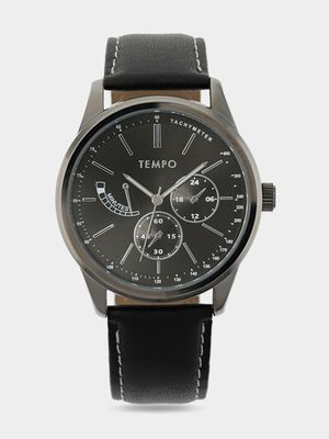 Tempo  Men's Silver tone Analogue Leather Watch