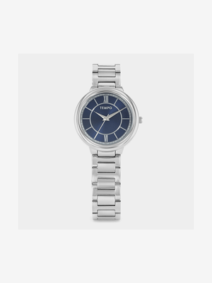 Tempo Silver Plated Navy Dial Bracelet Watch