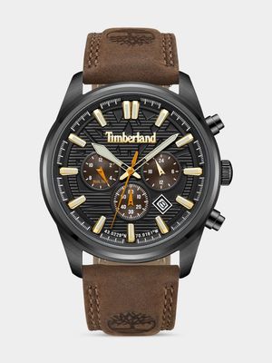 Timberland Northbridge Black Plated Black Dial Brown Leather Chronograph Watch