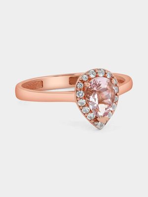 Rose Gold Diamond & Morganite Pear Halo Ring