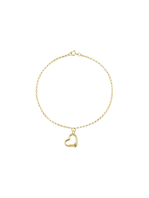 Yellow Gold Women's Belcher Heart Charm Bracelet