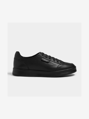 Fabiani Men's Collezione Black Apron Leather Court Sneakers