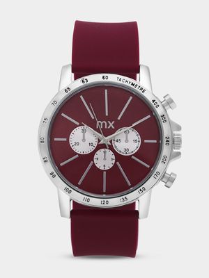 MX Silver Plated Red & Silver Tone Dial Red Silicone Watch