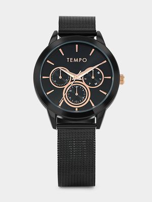 Tempo Men’s Black Plated Mesh Watch