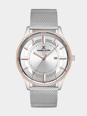 Daniel Klein Rose & Silver Plated Silver Dial Mesh Watch