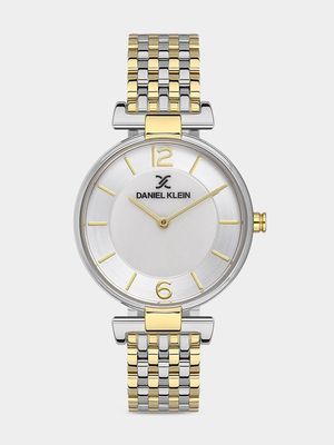 Daniel Klein Silver Plated Silver Tone Dial Two-Tone Bracelet Watch