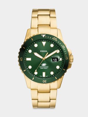 Fossil Blue Gold Plated Stainless Steel Green Dial Bracelet Watch