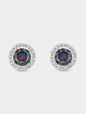 Sterling Silver Mystical Topaz & Cubic Zirconia Round Halo Stud Earrings