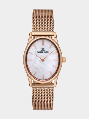 Daniel Klein Rose Plated Mother Of Pearl Dial Mesh Watch