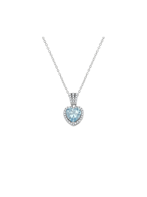 Sterling Silver Aquamarine Cubic Zirconia Heart Halo Women’s Pendant