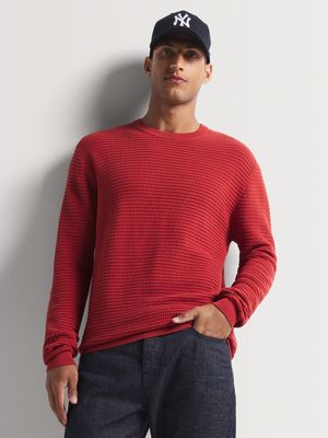 Men's Markham Waffle Crew Red Knitwear