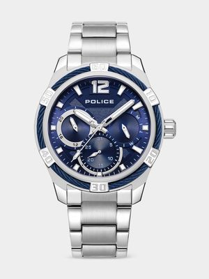 Police Chokery Silver Plated Navy Multi-Dial Stainless Steel Bracelet Watch