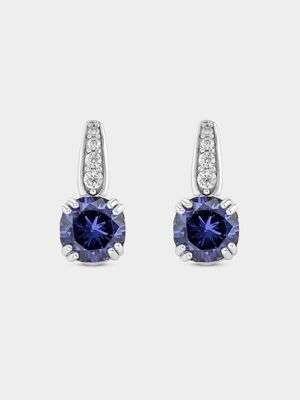 Sterling Silver Tanzanite Blue Cubic Zirconia Bar Stud Earrings