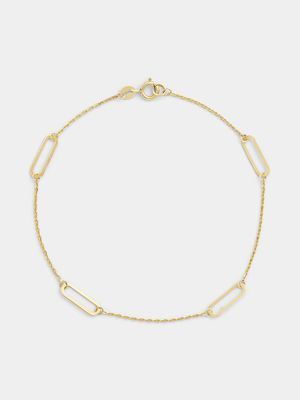 Yellow Gold Paperclip Link Station Bracelet