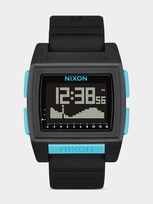 Nixon Men's Base Tide Pro All Black & Blue Digital Silicone  Watch