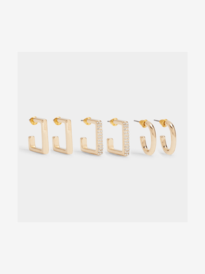 3 Pack Square Hoop Earrings - Jewellery