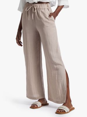 Wide Leg Slit Hem Washer Pants