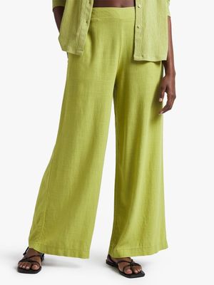 Wide Leg Linen Blend Pull-on Pants