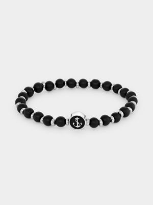 Stainless Steel Black Semi Precious Anchor Bead Bracelet