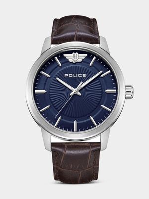 Police Men's Raho Stainless Steel & Brown Leather Watch