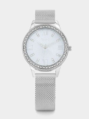 Tempo Silver Plated Silver Dial Mesh Watch