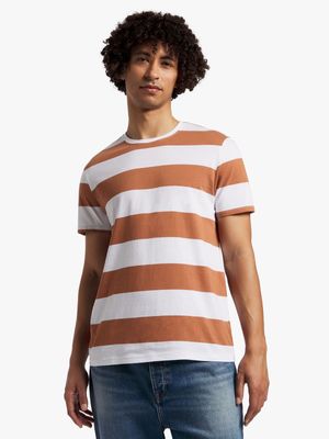 Men's Brown & White Striped T-Shirt