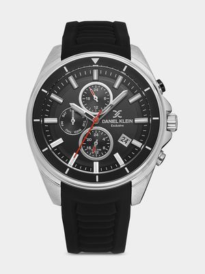 Daniel Klein Silver Plated Chronographic Black Silicone Watch