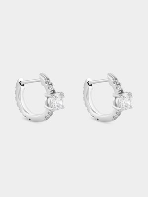 Sterling Silver Cubic Zirconia Solitaire Eternity Hoop Earrings