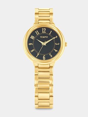 Tempo Gold Plated Black Dial Bracelet Watch