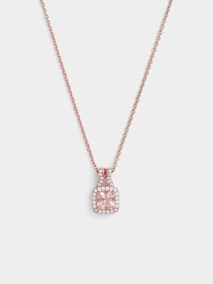 Rose Plated Sterling Silver Morganite Peach Cubic Zirconia Cushion Pendant