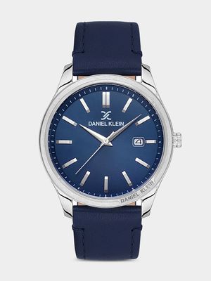 Daniel Klein Silver Plated Blue Dial Blue Leather Watch