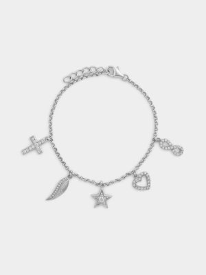 Sterling Silver Cubic Zirconia Hope, Faith & Love Charm Bracelet