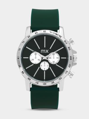 MX Silver Plated Green & Silver Tone Dial Green Silicone Watch