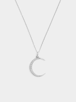 Sterling Silver Cubic Zirconia Crescent Moon Pendant