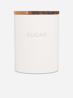 loft sugar canister w/wooden lid ceramic white