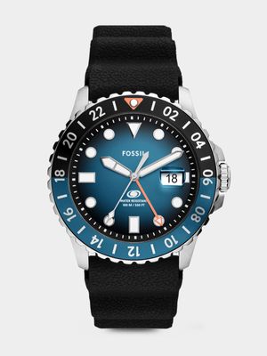 Fossil Blue GMT Black Silicone Watch