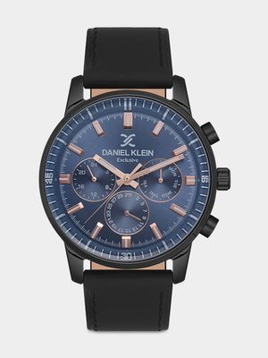 Daniel Klein Black Plated Black Leather Chronographic Watch