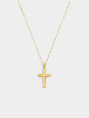 Yellow Gold and Sterling Silver Plain Bold Cross on Chain