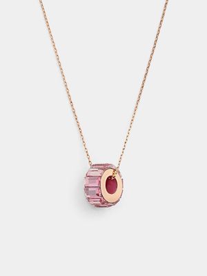 Rose Gold with Pink Crystal  Halo Pendant on  a Rose Gold Chain