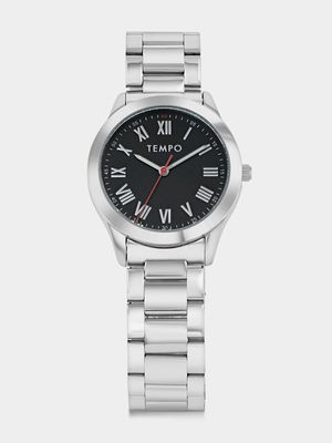 Tempo Silver Plated Black Dial Bracelet Watch