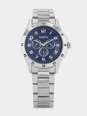 Tempo Men’s Silver Plated Blue Multifunction Dial Bracelet Watch