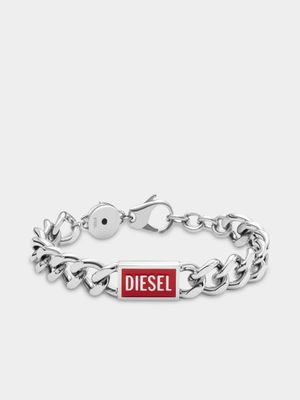 Diesel Stainless Steel Red Logo Bracelet