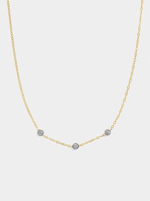 Yellow Gold & Sterling Silver Crystal Ball Station Necklace