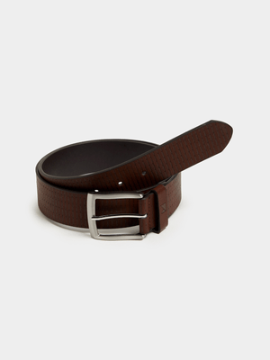 MKM Chocolate Brown Vertical Embossed Strap Loop Belt